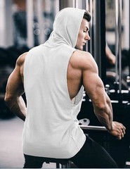 Men’s Workout Hooded Tank Tops Bodybuilding Muscle T Shirt Sleeveless Gym Hoo…