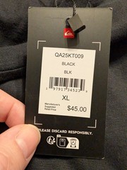 Quiksilver Men’s T-Shirt Size XL Black Short Sleeve Crew Neck Flawed Spots NWT