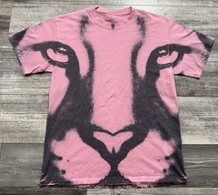 Lion Tiger Big Cat Face Animal Print Shirt Adult Size Large Pink Short Sleeve