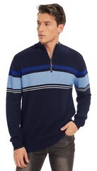 Mens Long Sleeve Sweater 1/4 Zip Winter Warm Casual Fleece Pullover Striped Polo