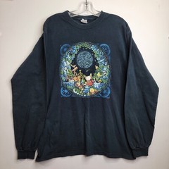1999 Bill Bell Men’s Large Black Anvil Wizard Astronomer Horoscope Shirt Y2K