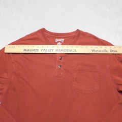 Duluth Trading Co Mens XL Relaxed Fit Longtail T Henley Long Sleeve Shirt Orange