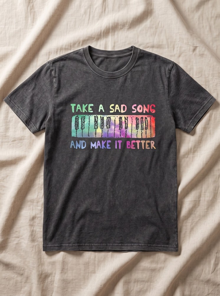 Beatles Lyric Shirt: Retro Rainbow Piano Tee – Music Lover Gift