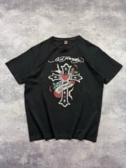 Vintage Ed Hardy By Christian Audigier Cross T-Shirt Rhinestones Y2K Black Hype