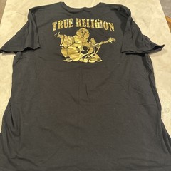 True Religion Shirt Mens Medium Black Metallic Gold Buddha Graphic Tee T-Shirt