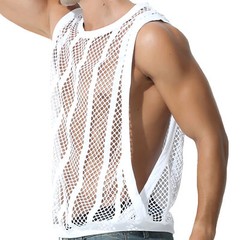 Sexy Men’s T-Shirt Mesh Fishnet Sleeveless Undershirt Muscle Hollow Out Tank Top