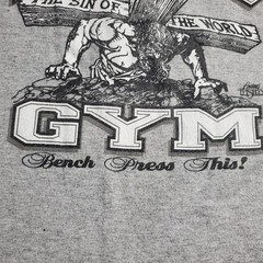 Vtg Lords Gym T Shirt Mens 2XL Gray Ringer Bodybuilding Jesus His Pain Your Gain