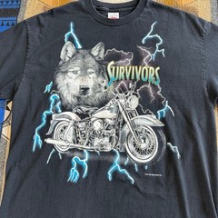 Vintage USA Thunder Lightning Biker Motorcycle T-Shirt Size XL Wolf Survivors