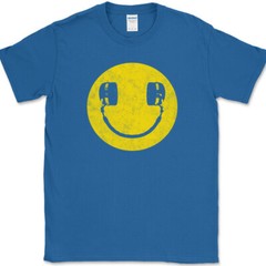 Smiley Face Headphones T-Shirt Funny DJ Scratching Humor Music Tee