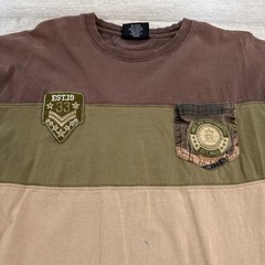 Red Ape Shirt Men’s 2XL Brown Colorblock Distressed Pocket Tee Cotton