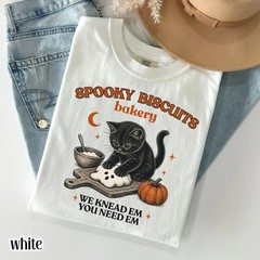 Vintage Spooky Biscuits Bakery Shirt Cute Black Cat Halloween Kneading Tee