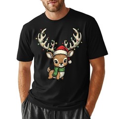 Cute Baby Reindeer T-Shirt Christmas Lights Santa Hat Kawaii Animal Holiday Gift