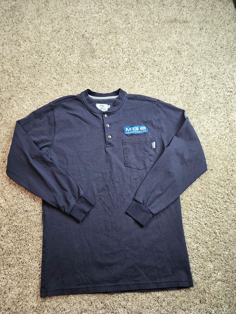 Tyndale Shirt Medium Mens Blue Long Sleeve Henley Flame Resistant FR Workwear