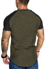 Men’s Muscle T-Shirt Pleated Raglan Sleeve Bodybuilding Gym Tee Short Sleeve …