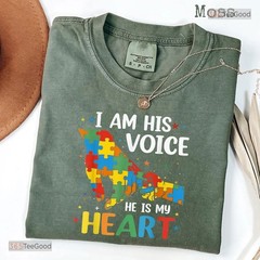 I Am His Voice Autism Awareness Mom Shirt – Proud Mother Puzzle Heart Tee