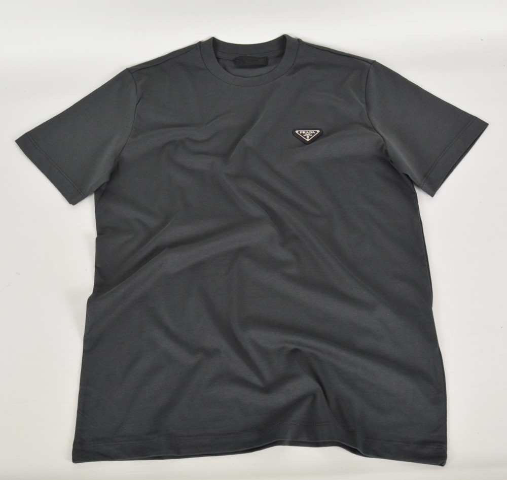 Prada Triangle Logo Terry T-Shirt Anthracite Gray Size Medium