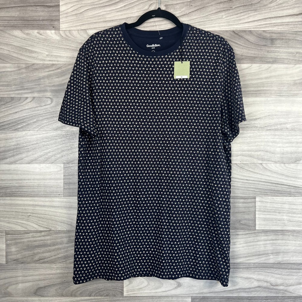 Goodfellow & Co. T-Shirt Men’s M Navy Diamond Print Cotton Standard Fit Pullover