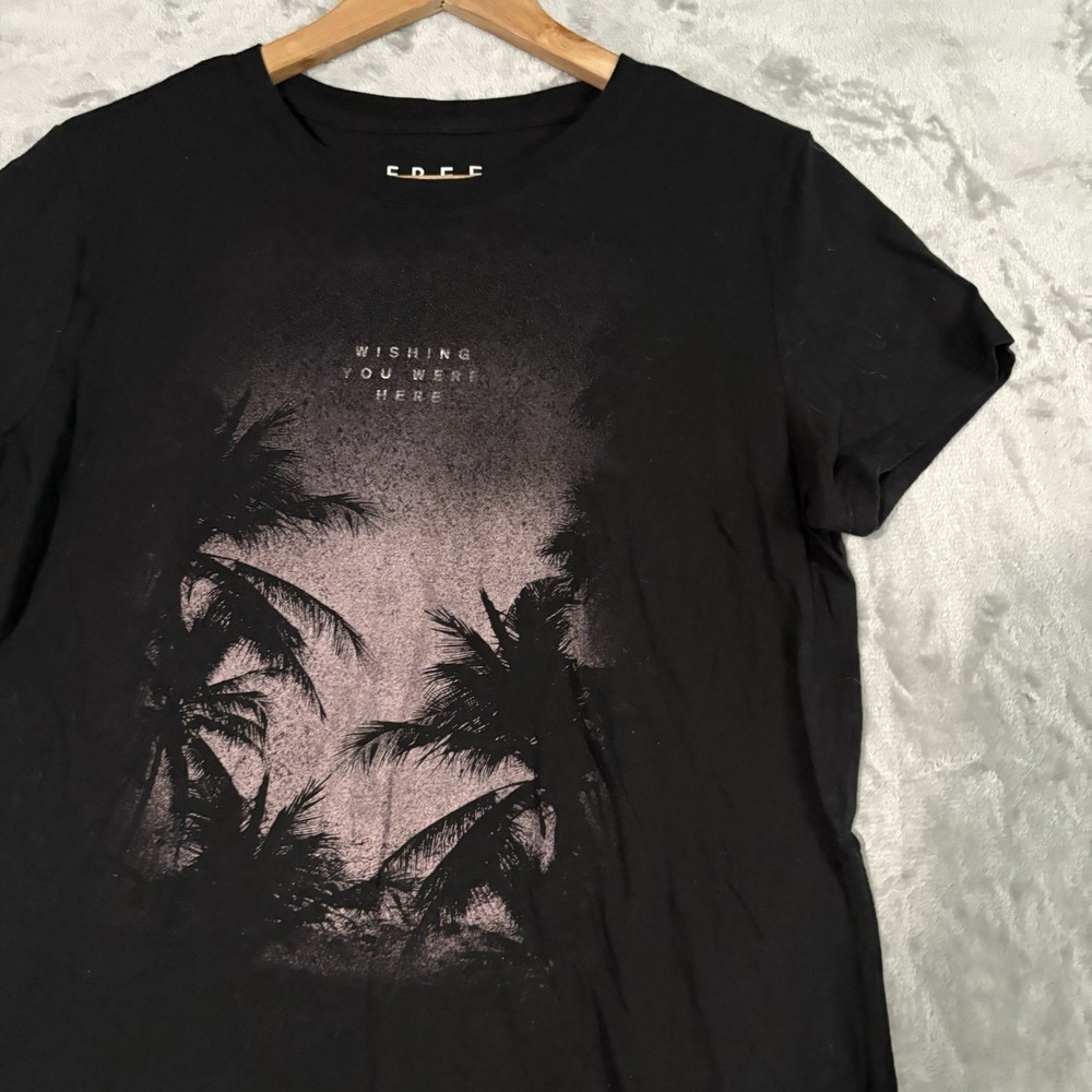 XL Black Graphic Tee – Wishing You Were Here Palm Y2K Grunge – Streetwear Tropic
