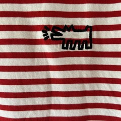 Keith Haring SPRZ NY T-Shirt Red & White Striped Embroidered Pop Art EUC