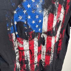 Black Skull Red White And Blue USA Flag Mens Medium Black Tshirt