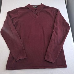 Eddie Bauer Men’s Polo Sweater MT Medium Tall Burgundy Long Sleeve Knit Cotton