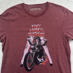 Men’s XL Jack & Jones T-Shirt Maroon Take a Ride on the Wild Side Motorcycle Leg