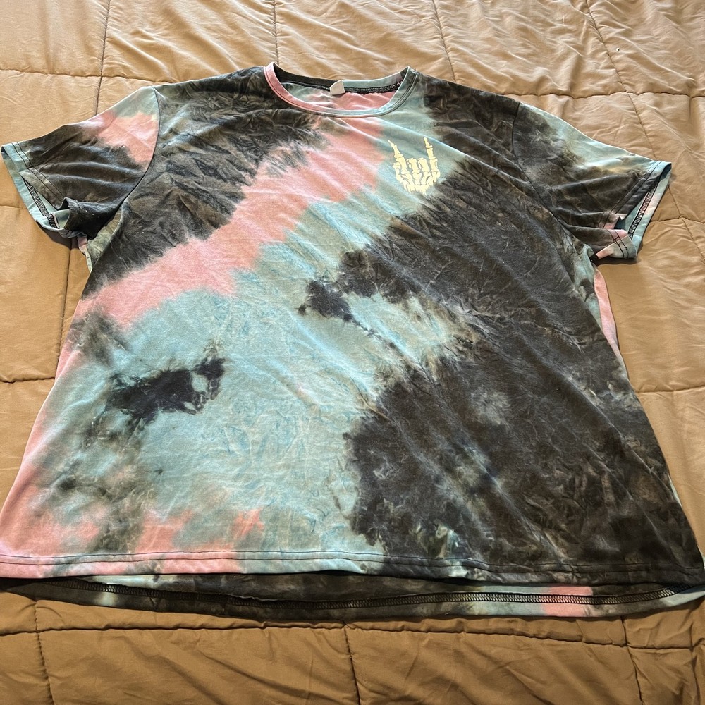 Tie-Dye Graphic T-Shirt with Skeleton Hand Design