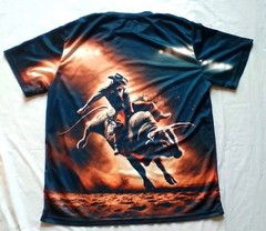 COWBOY RIDING BULL WESTERN LARGE T-SHIRT BLACK SOUTHWEST RODEO NIGHT SKY MENS