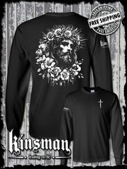 Jesus Portrait Roses 2-Sided Long Sleeve T-Shirt – Christ God Cross Faith