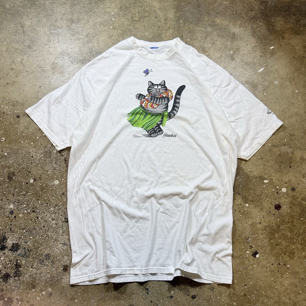 VTG Crazy Shirt Hawaii Shirt Mens XL White Hulu Cat B Kliban Maui Grass Island