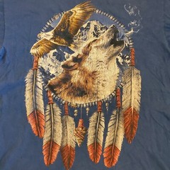 Vintage Eagle Wolf Shirt Large Arrowhead Native Feathers Dream Catcher Mountain