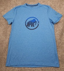 Mammut T Shirt Mens Medium Blue Stretch Lightweight Breathable Outdoor Logo