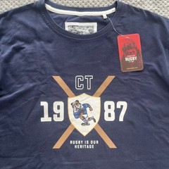 Cotton Traders Shirt Mens 2XL Navy Rugby 1987 Heritage Creck Neck Top Tee