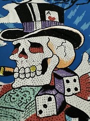 Ed Hardy Mens SZ L Short Sleeve Shirt Capri Blue Skull Dice Rhinestone 2 Sided