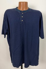 Vintage 90s Henley Shirt Men XXL Minimalist Casual Outdoors Travel Navy Cotton