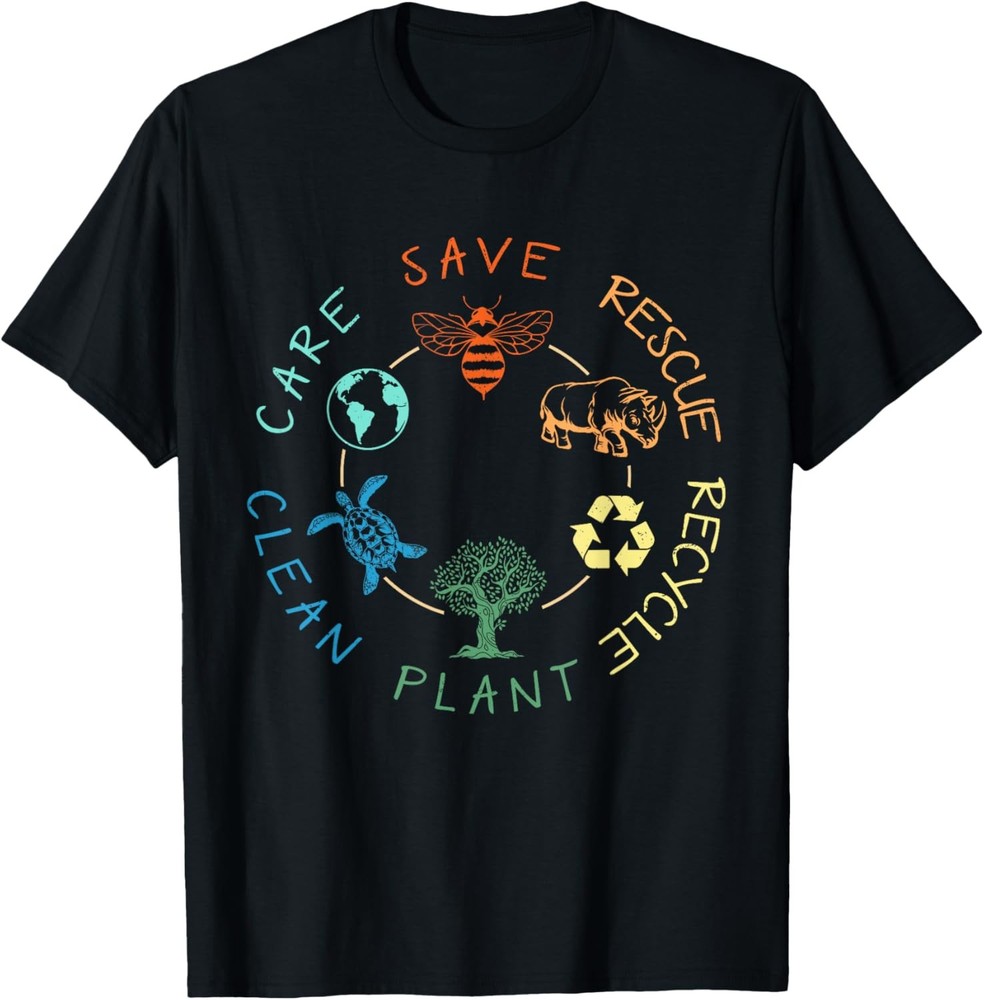Save Bees Rescue Animals Recycle Plastic Earth Day 2024 T-Shirt