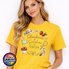 Summer Tennis T-Shirt Strawberries & Sunshine In SW19 Tee Gift Unisex S-2XL