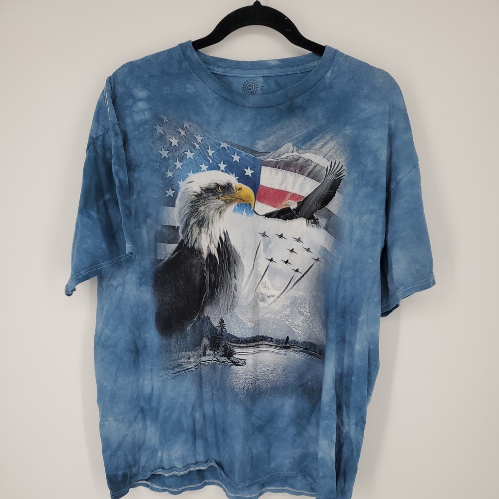 The Mountain T-shirt American Flag Eagle Blue Tye Dye Size XL Mens Country Jets