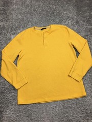 Members Mark Thermal Henley Shirt Mens Size XL Yellow Long Sleeve #@