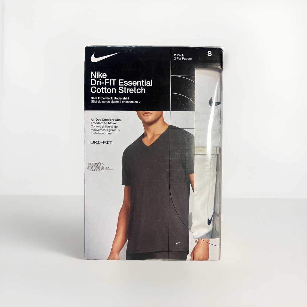 Nike Dri-FIT All Day Cotton Stretch V-Neck 2-Pack S Slim Fit Comfort-OPEN BOX