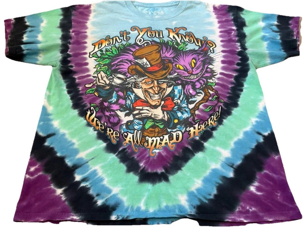 Liquid Blue Alice in Wonderland T-Shirt Men XLarge Blue Tie Dye Psychedelic