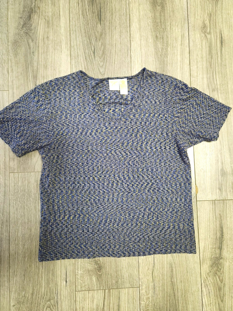 Emma James Men’s V-Neck Short Sleeve Knit Heathered T-Shirt Blue/Yellow M