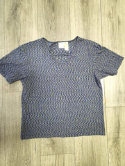 Emma James Men’s V-Neck Short Sleeve Knit Heathered T-Shirt Blue/Yellow M