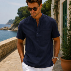 Camisa De Manga Corta Moda Lujo Camiseta Elegante Algodón Linen Para Hombres