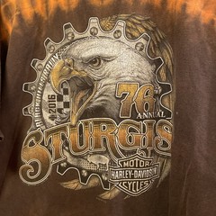 Harley Davidson Men L~R.K. Stratman, Inc~2016~Brown~T-Shirt~Sturgis SD 76thRally