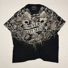 Y2K 2000s 1.0z Designs Black Cotton T-Shirt with Skulls, Men’s Size 2XL