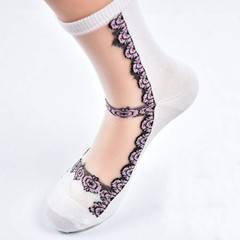 10 Pairs Women’s Spring Summer Floral Transparent Thin Short Silk Socks