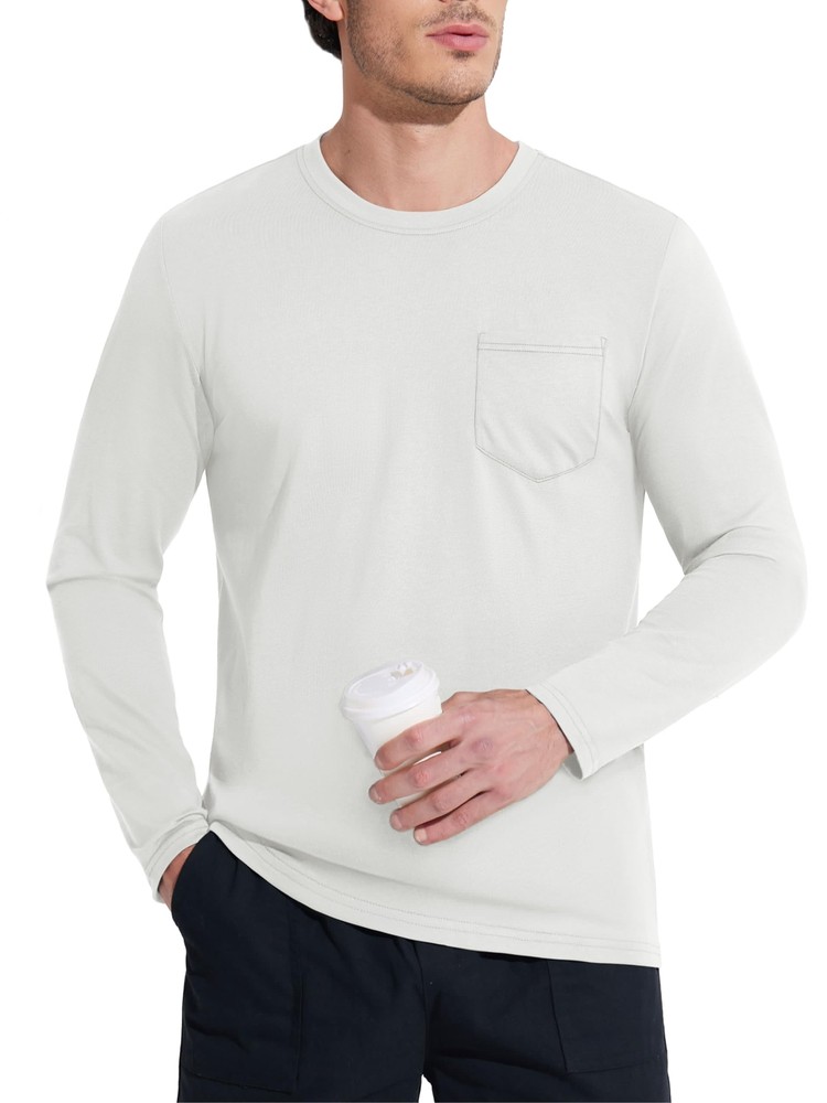 Men’s Crew Neck Shirt Long Sleeve Cotton Soft Comfort Lightweight Casual T-Shirt