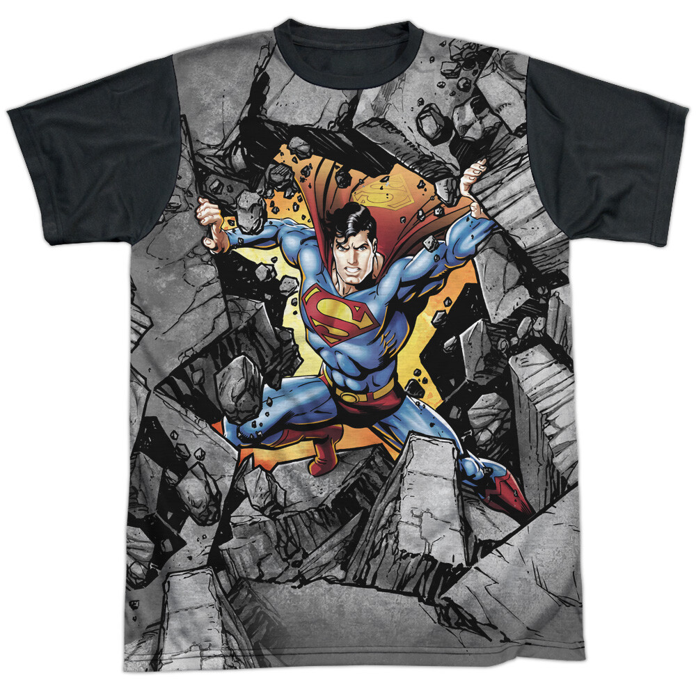 Superman Break On Through Adult Halloween Costume T Shirt (Black Back), S-3XL