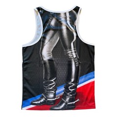 Tom of Finland Mesh Tank Top — “Leather Stud” (gay, leather pants, black man)